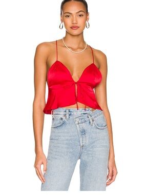 superdown Red Satin Tie-Front Cami